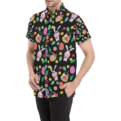 Easter Eggs Pattern Print Design RB05 Men's Short Sleeve Button Up Shirt