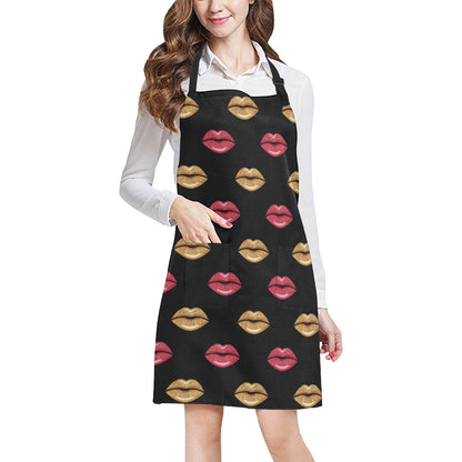 Lip Pattern Print Design 03 Apron with Pocket