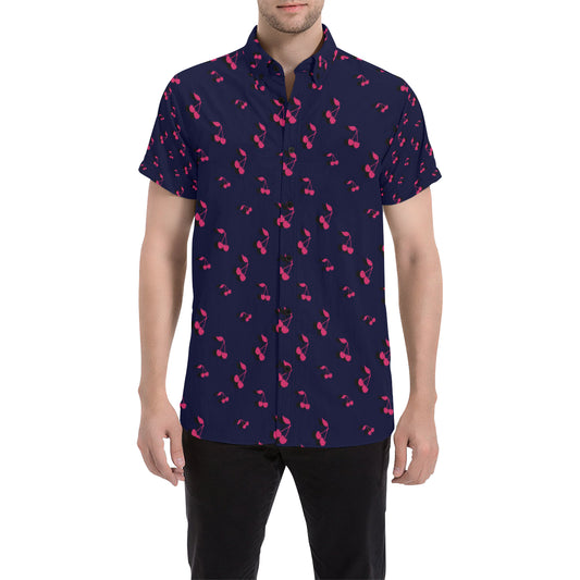Cherry Pattern Print Design 02 Men's Short Sleeve Button Up Shirt