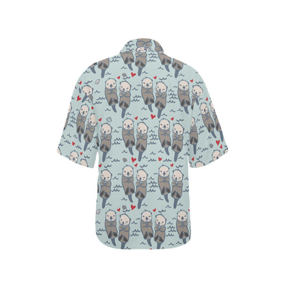 Sea Otter Pattern Print Design 03 Women's Hawaiian Shirt