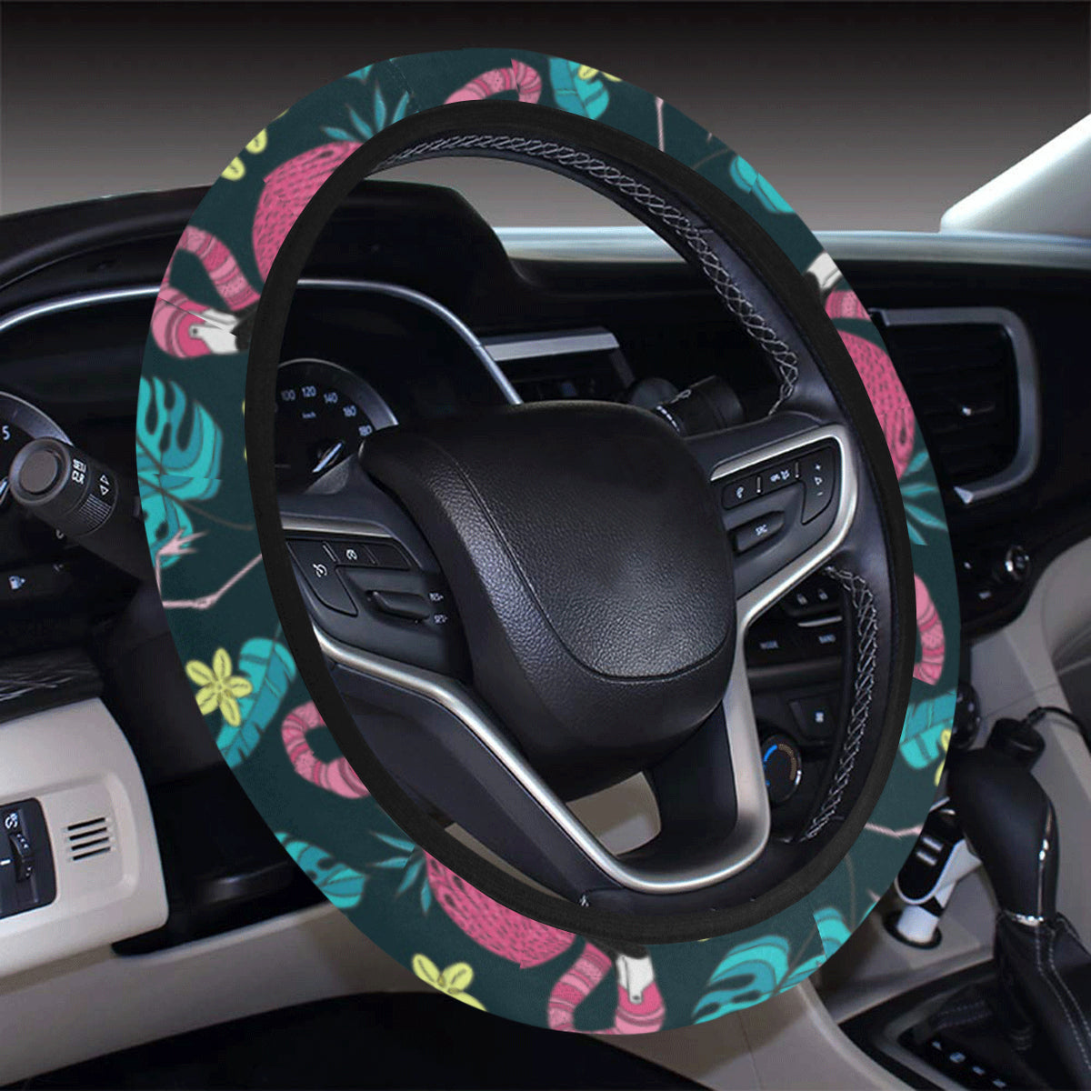 Flamingo Print Pattern Steering Wheel Cover with Elastic Edge