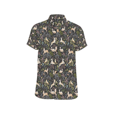 Deer Floral Jungle Men's Short Sleeve Button Up Shirt