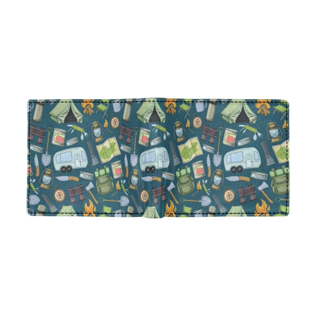 Camping Pattern Print Design 02 Men's ID Card Wallet
