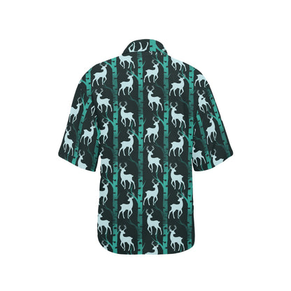 Deer Jungle Print Pattern Women's Hawaiian Shirt
