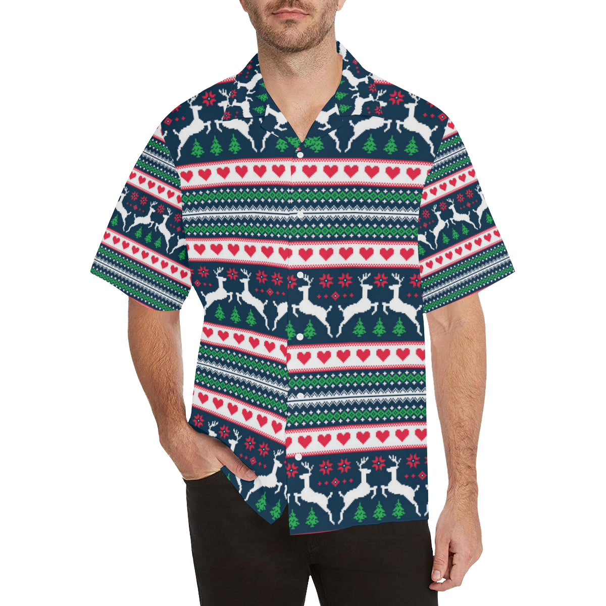 Reindeer Pattern Print Design 03 Men's Hawaiian Shirt