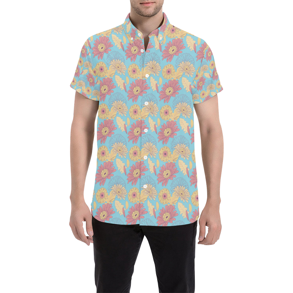Gerberas Pattern Print Design GB04 Men's Short Sleeve Button Up Shirt