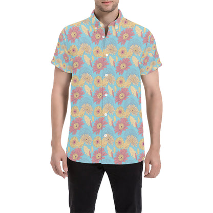 Gerberas Pattern Print Design GB04 Men's Short Sleeve Button Up Shirt