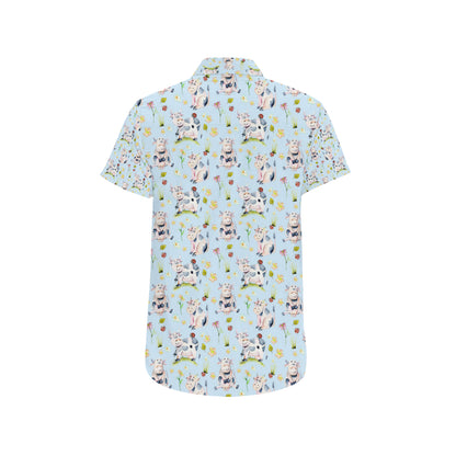 Cow Happy Pattern Print Design 05 Men's Short Sleeve Button Up Shirt
