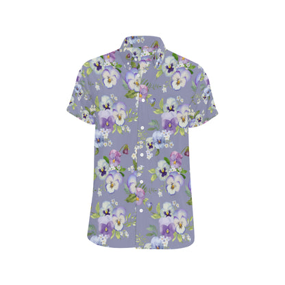 Pansy Pattern Print Design PS05 Men's Short Sleeve Button Up Shirt