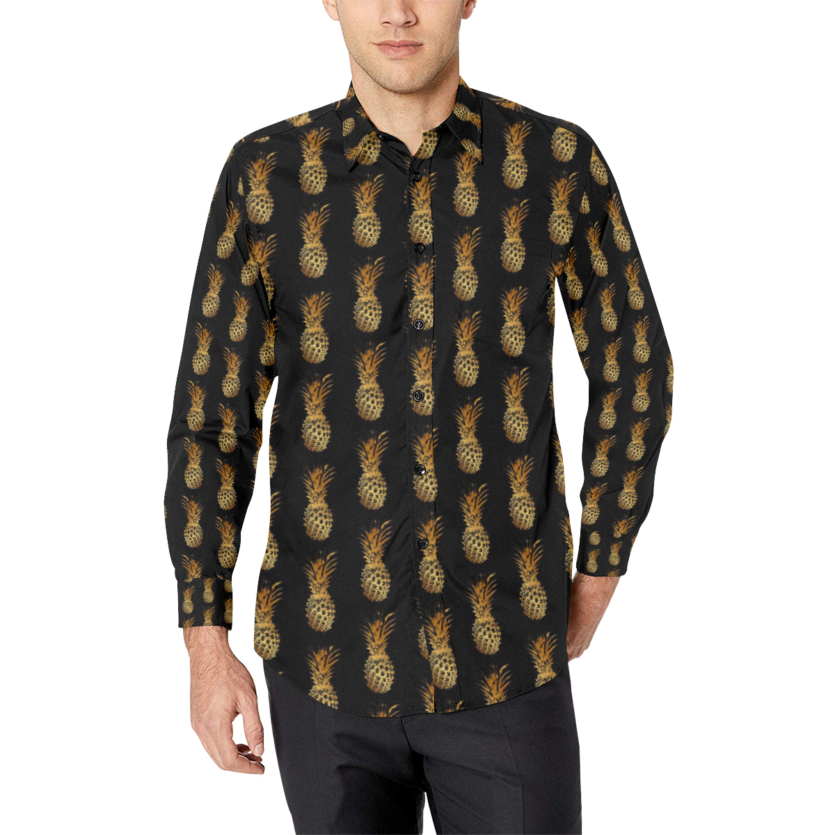 Pineapple Pattern Print Design A02 Men's Long Sleeve Shirt