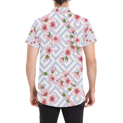 Cherry Blossom Pattern Print Design CB07 Men's Short Sleeve Button Up Shirt