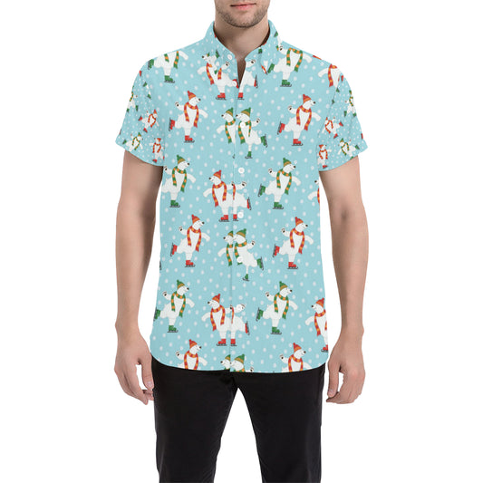 Polar Bear Pattern Print Design PB07 Men's Short Sleeve Button Up Shirt