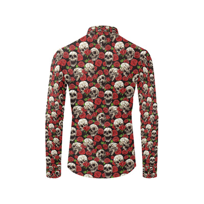 Skull Roses Design Themed Print Men's Long Sleeve Shirt