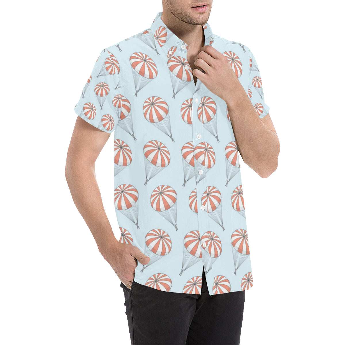 Skydiving Pattern Print Design 01 Men's Short Sleeve Button Up Shirt
