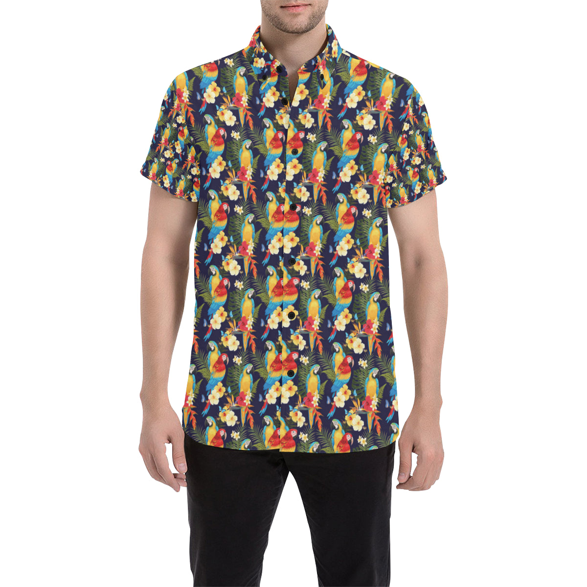 Parrot Themed Design Men's Short Sleeve Button Up Shirt