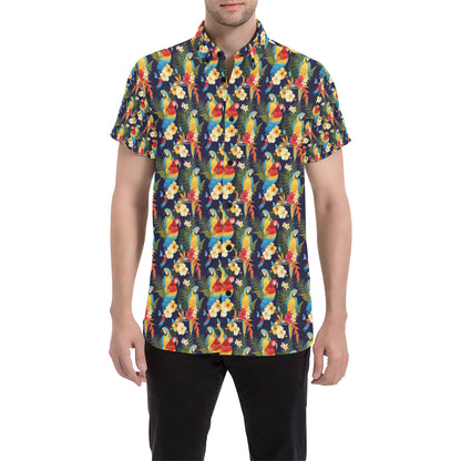 Parrot Themed Design Men's Short Sleeve Button Up Shirt