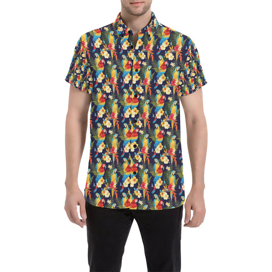 Parrot Themed Design Men's Short Sleeve Button Up Shirt