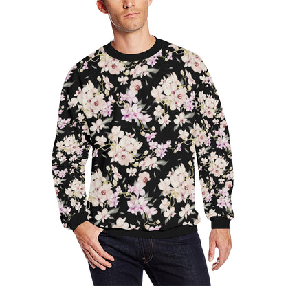 Orchid White Pattern Print Design OR03 Men Long Sleeve Sweatshirt