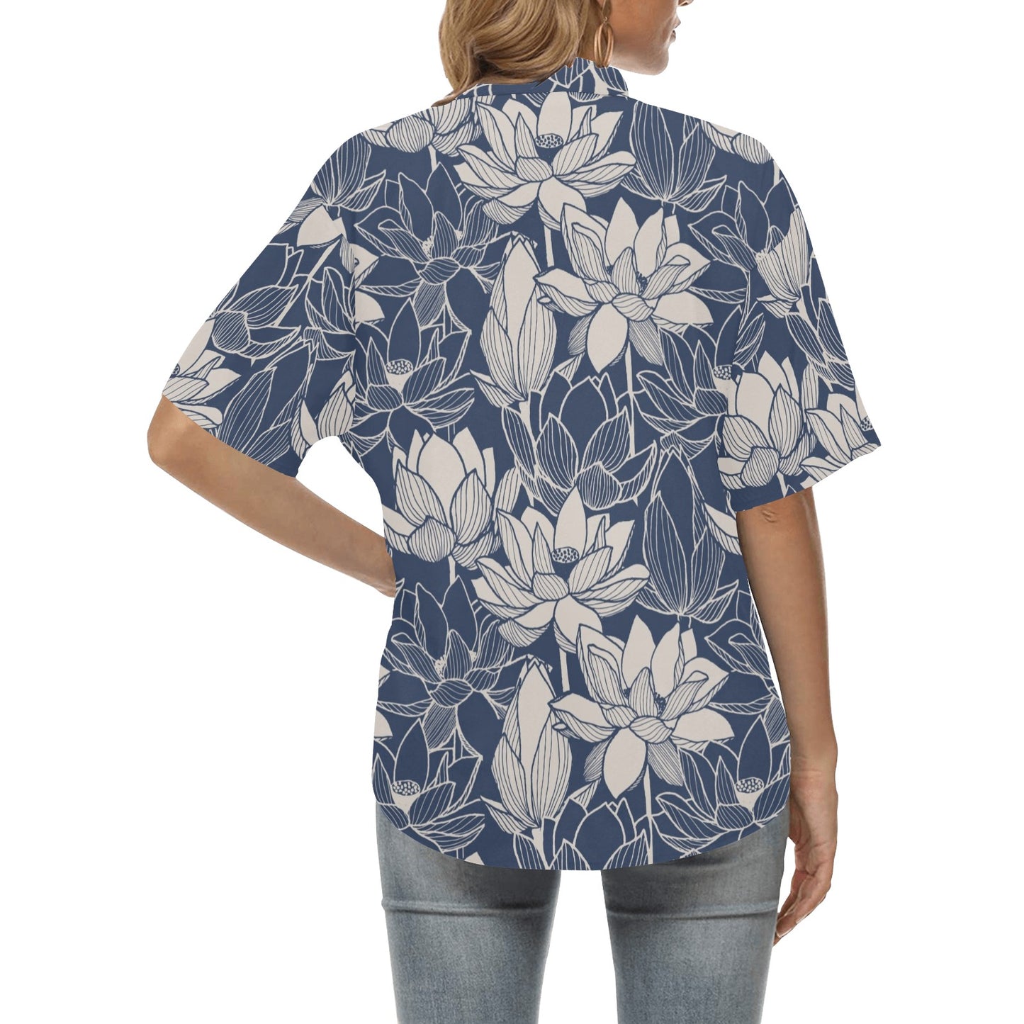 Water Lily Pattern Print Design WL04 Women's Hawaiian Shirt