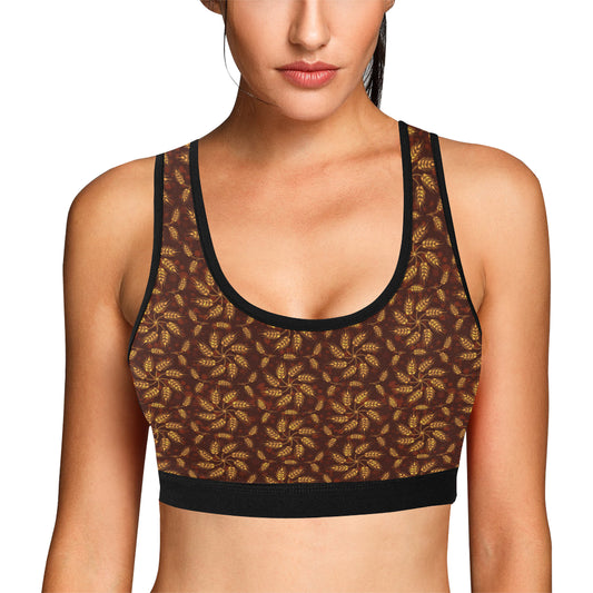 Agricultural Brown Wheat Print Pattern Sports Bra