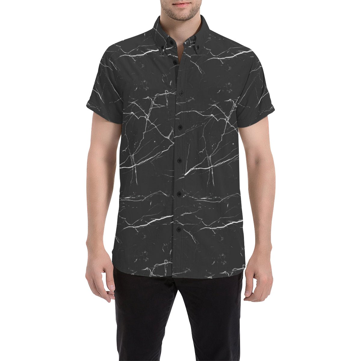 Marble Pattern Print Design 04 Men's Short Sleeve Button Up Shirt