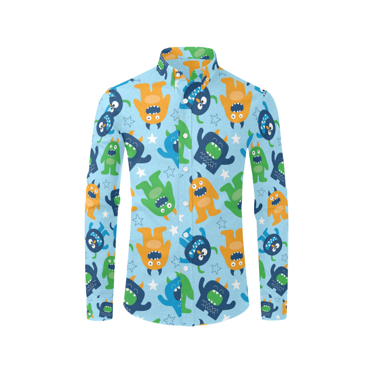 Monster Cartoon Pattern Print Design 04 Men's Long Sleeve Shirt