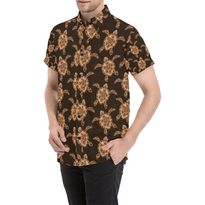 Tribal Sea Turtle Pattern Print Design T09 Men's Short Sleeve Button Up Shirt
