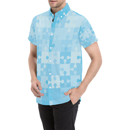 Puzzle Blue Pattern Print Design A04 Men's Short Sleeve Button Up Shirt