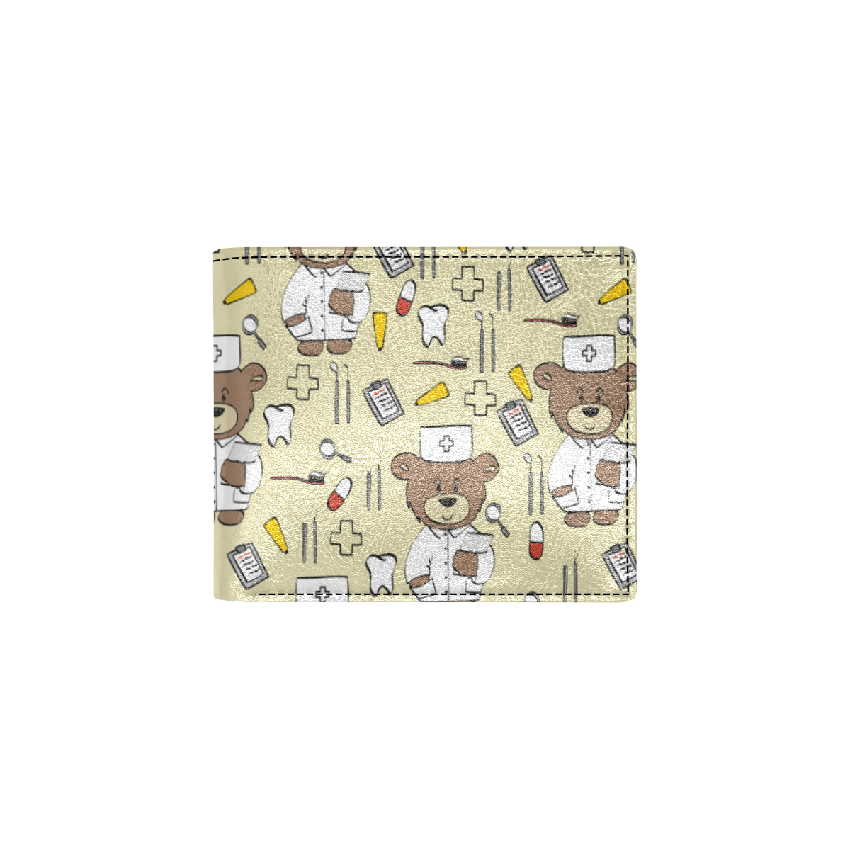 Nurse Bear Pattern Print Design A02 Men's ID Card Wallet