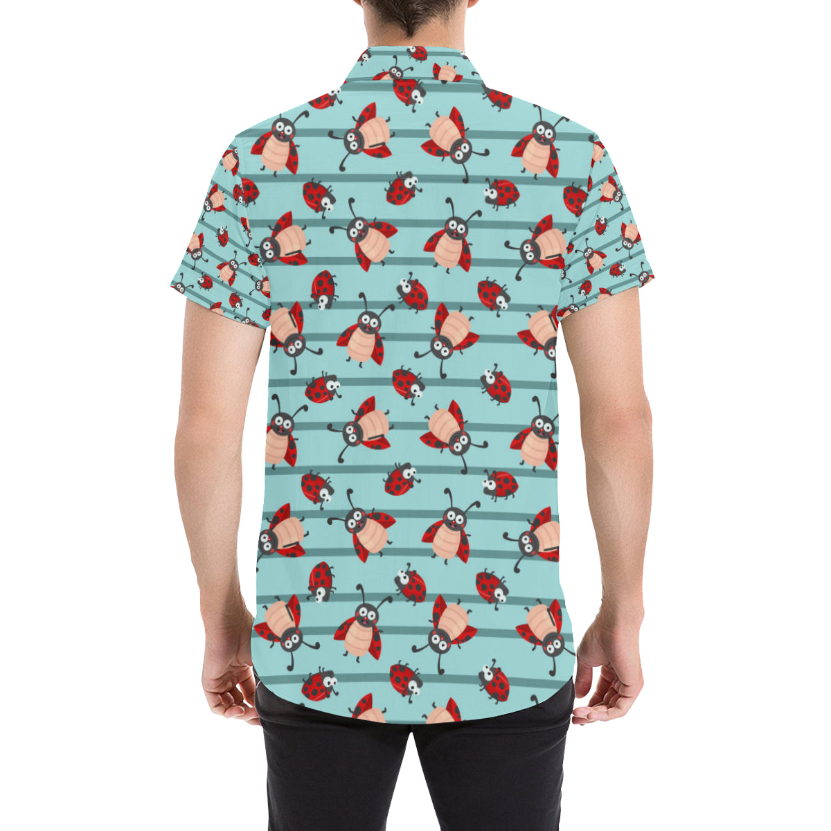 Ladybug Happy Print Pattern Men's Short Sleeve Button Up Shirt