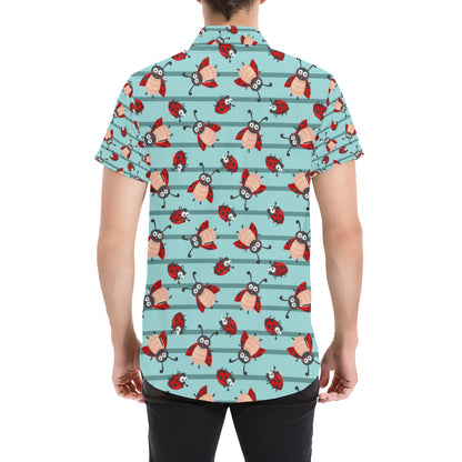 Ladybug Happy Print Pattern Men's Short Sleeve Button Up Shirt