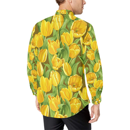 Tulip Yellow Pattern Print Design TP010 Men's Long Sleeve Shirt