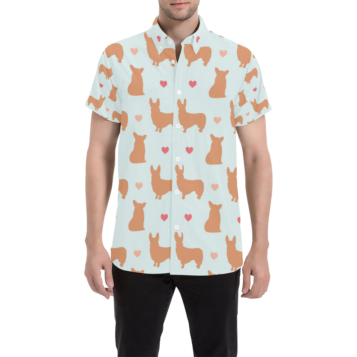 Pembroke Welsh Corgis Pattern Print Design A01 Men's Short Sleeve Button Up Shirt