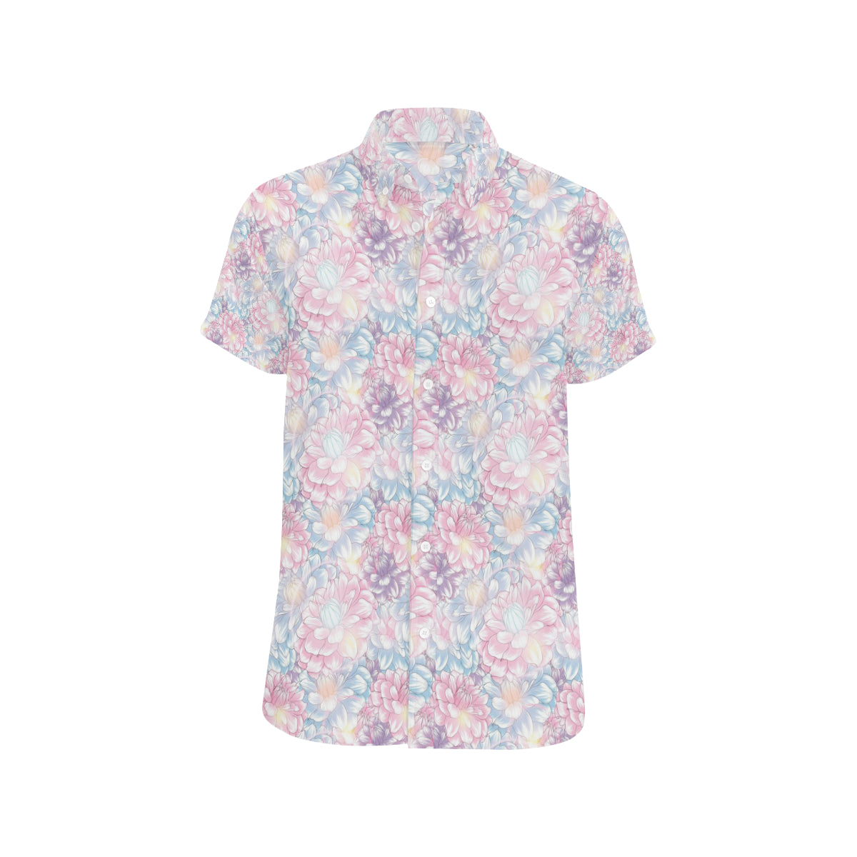 Dahlia Pattern Print Design 01 Men's Short Sleeve Button Up Shirt