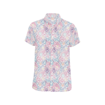 Dahlia Pattern Print Design 01 Men's Short Sleeve Button Up Shirt
