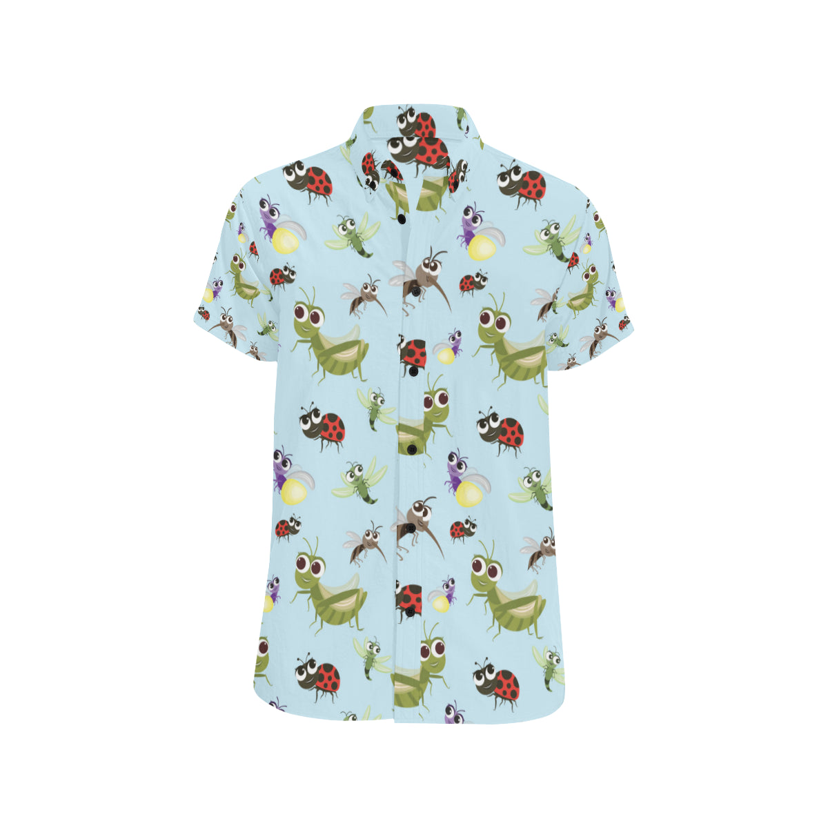 Ladybug Pattern Print Design 01 Men's Short Sleeve Button Up Shirt