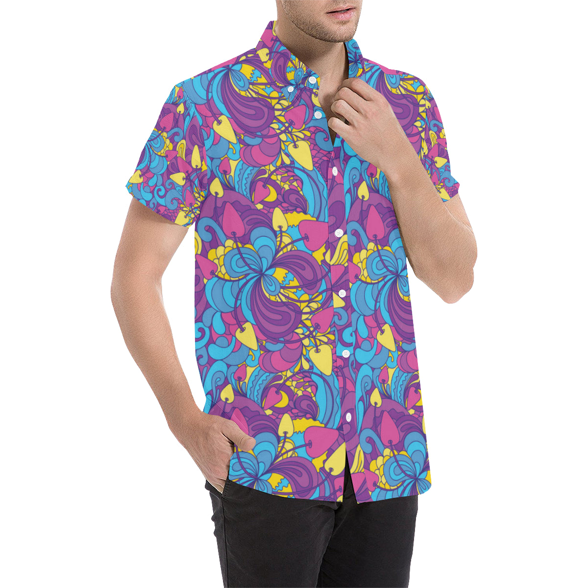 Psychedelic Mushroom Pattern Print Design A03 Men's Short Sleeve Button Up Shirt