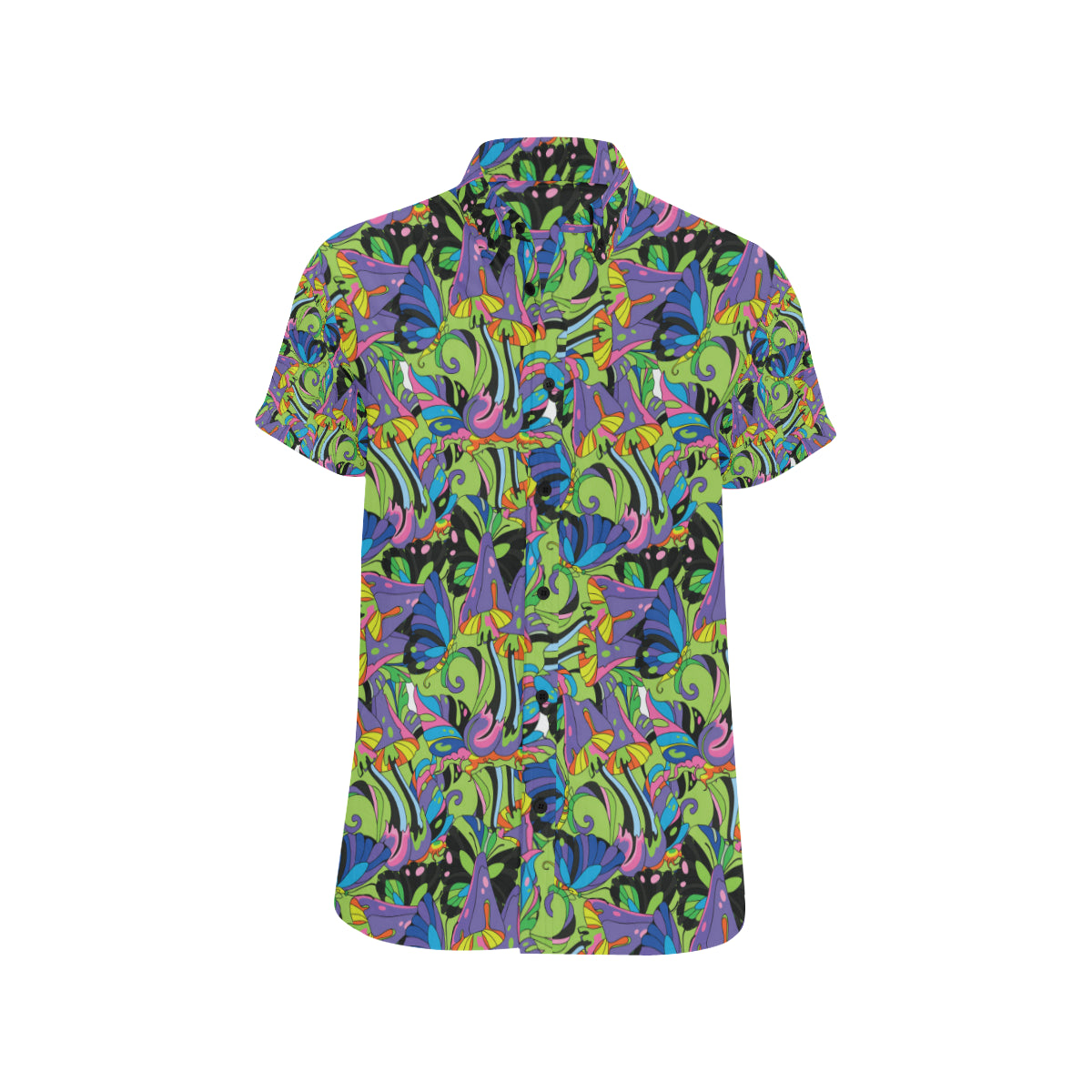 Psychedelic Trippy Mushroom Themed Men's Short Sleeve Button Up Shirt