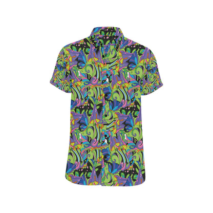 Psychedelic Trippy Mushroom Themed Men's Short Sleeve Button Up Shirt