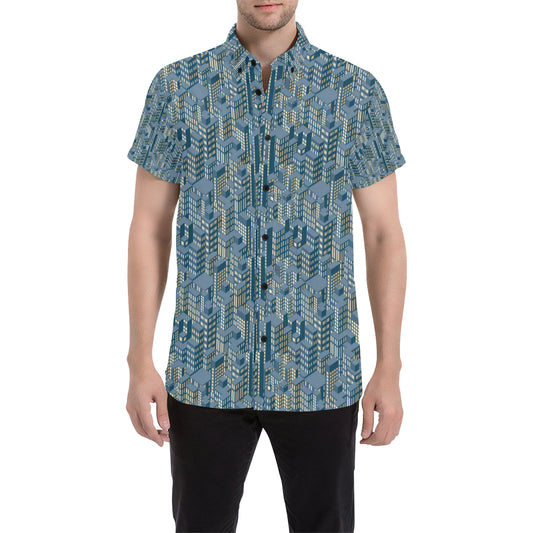 City  Pattern Print Design 01 Men's Short Sleeve Button Up Shirt