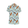 Horse Cute Themed Pattern Print Men's Short Sleeve Button Up Shirt