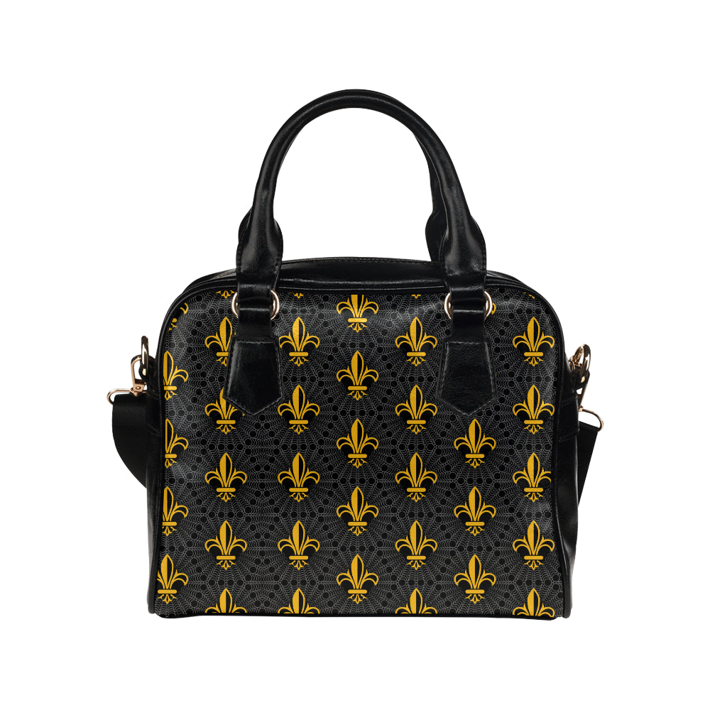 Fleur De Lis Gold Pattern Print Design 01 Shoulder Handbag