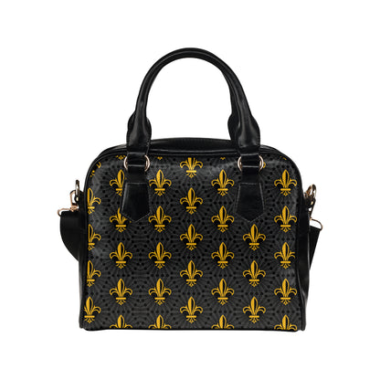 Fleur De Lis Gold Pattern Print Design 01 Shoulder Handbag