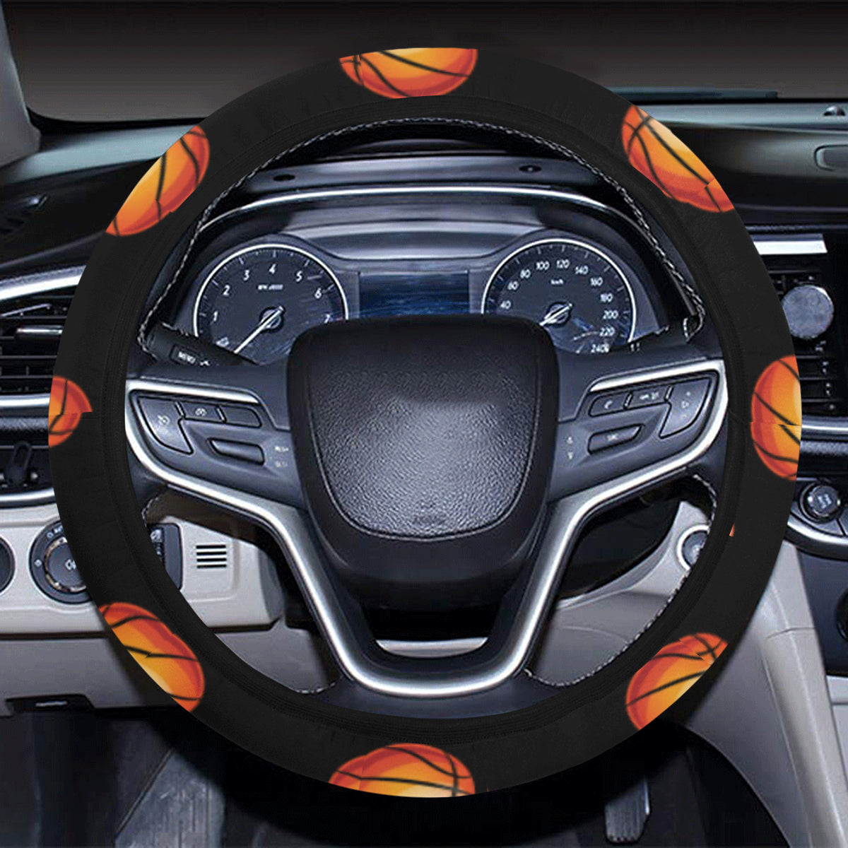 Basketball Pattern Print Design 01 Steering Wheel Cover with Elastic Edge