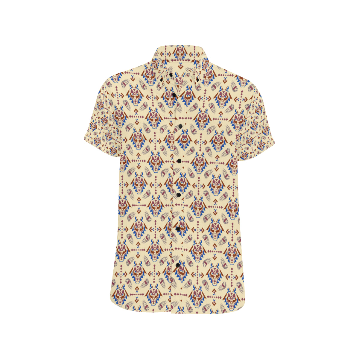 Aztec Wolf Pattern Print Design 03 Men's Short Sleeve Button Up Shirt