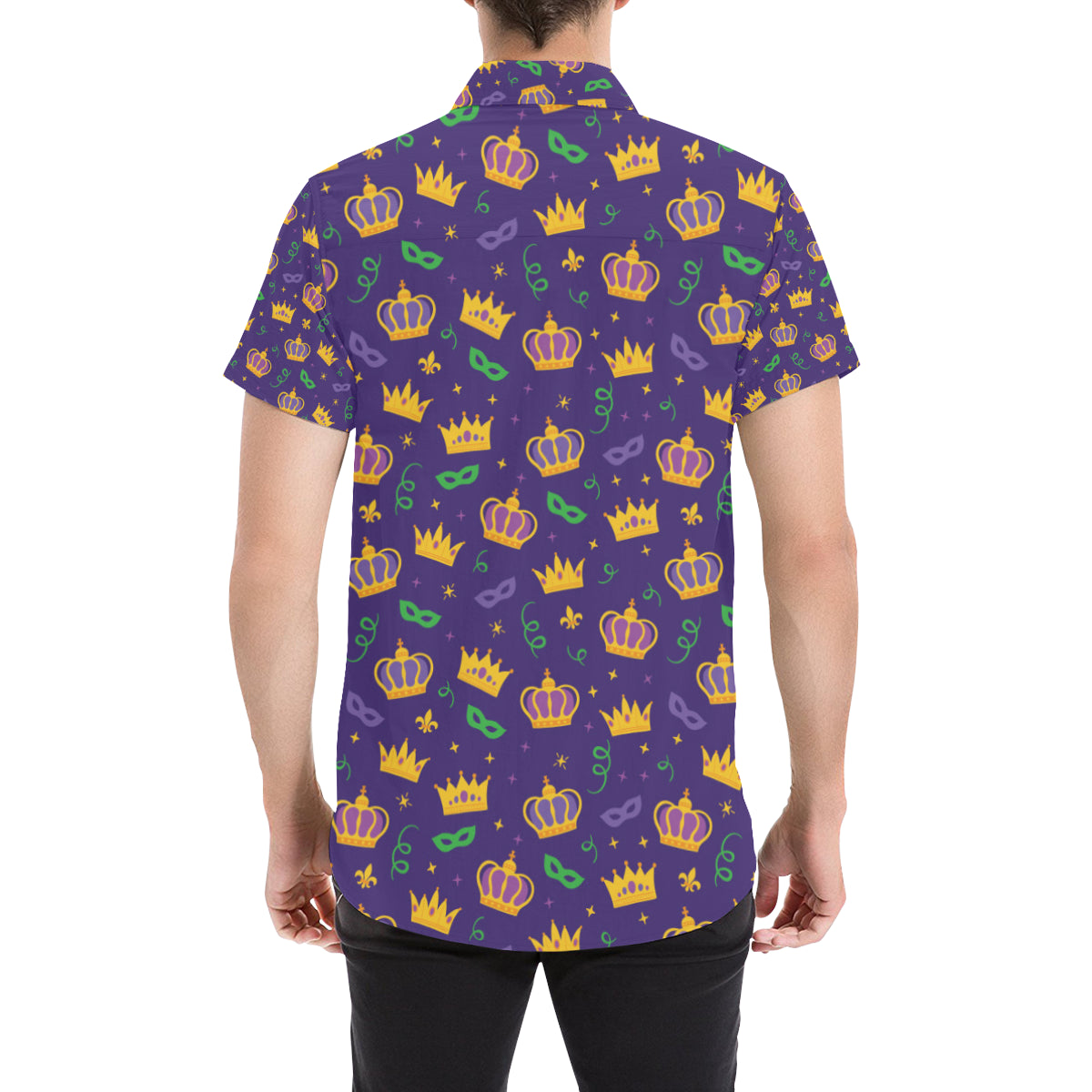 Mardi Gras Pattern Print Design 03 Men's Short Sleeve Button Up Shirt