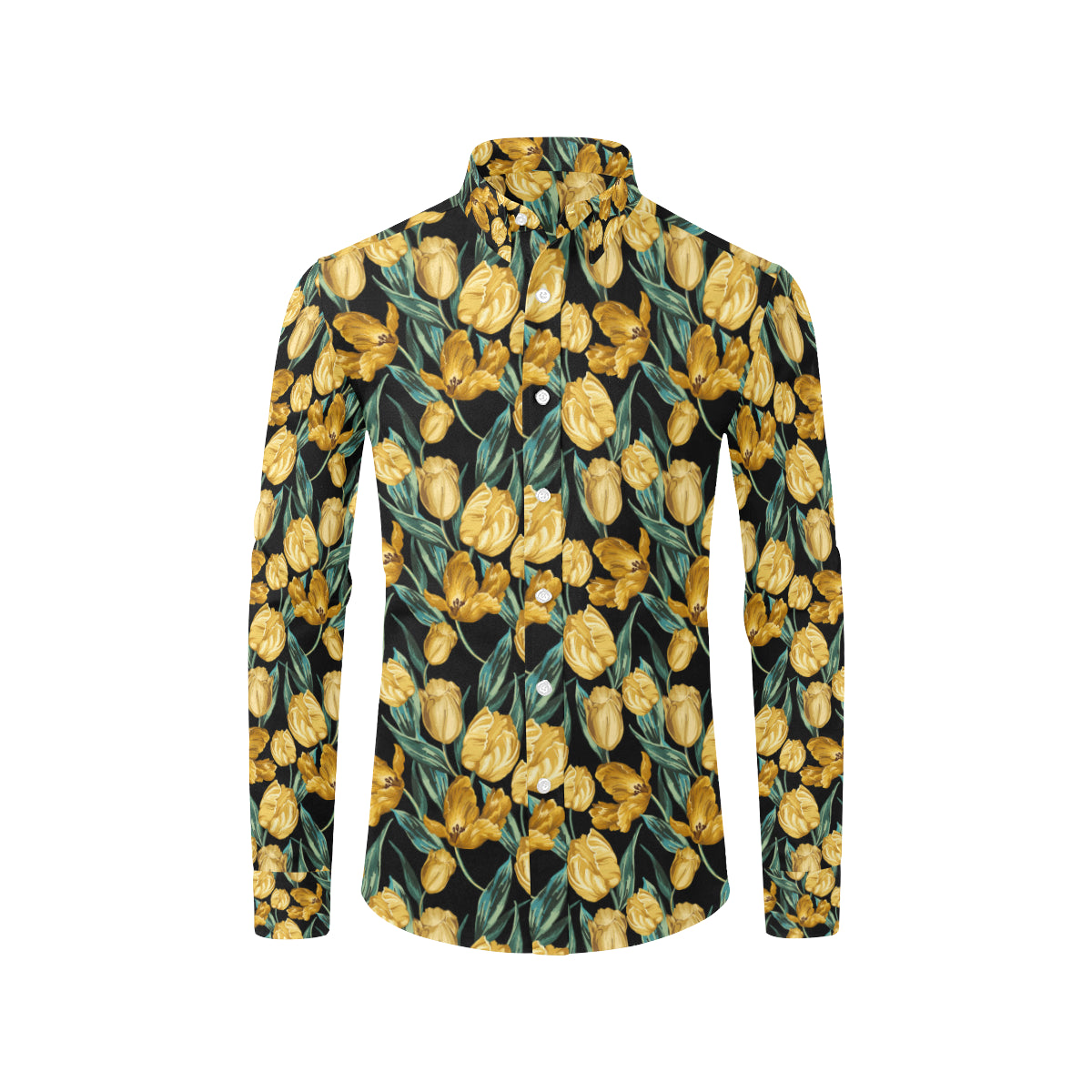 Elegant Yellow Tulip Print Men's Long Sleeve Shirt