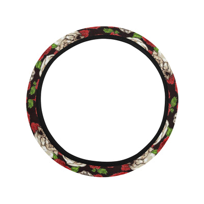 Skull Roses Design Themed Print Steering Wheel Cover with Elastic Edge