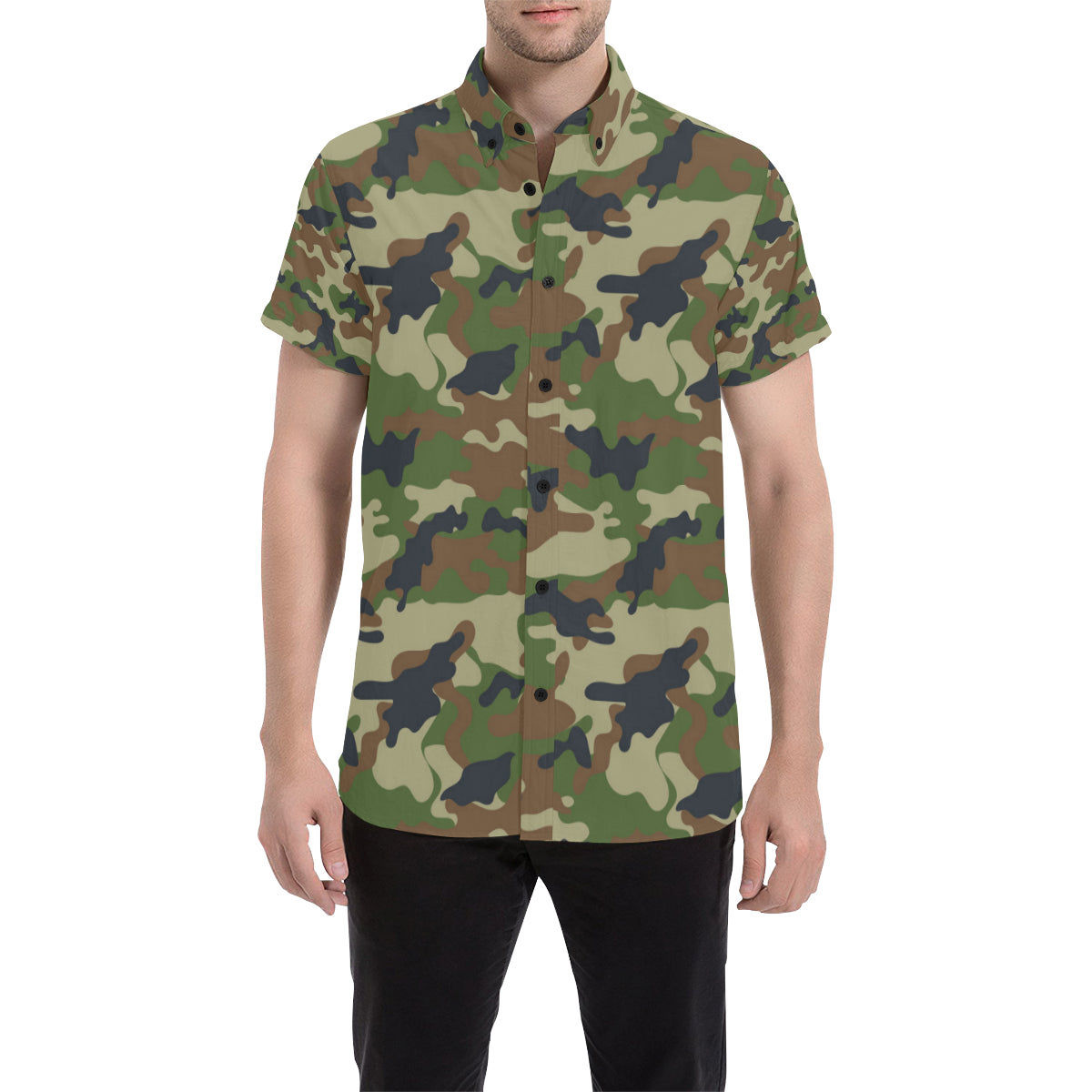 Army Camouflage Pattern Print Design 01 Men's Short Sleeve Button Up Shirt