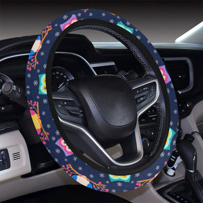 Owl Cute Themed Design Print Steering Wheel Cover with Elastic Edge